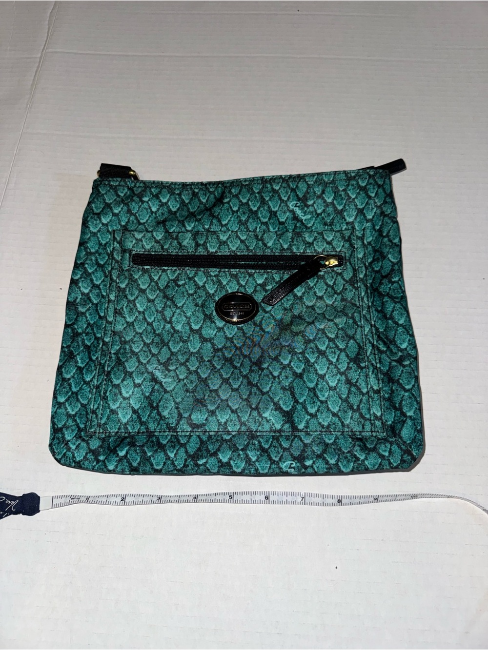 Coach Teal Patterned Crossbody Bag with Front Zip